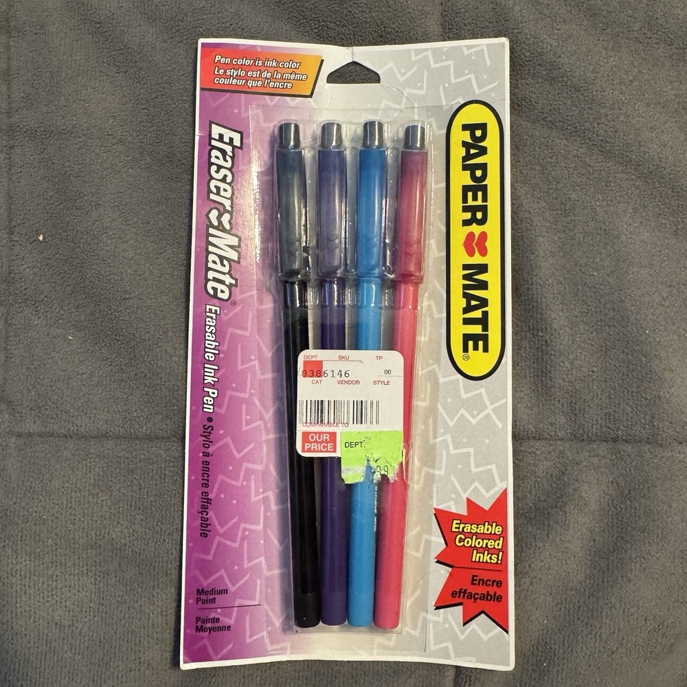 Vintage Paper Mate Eraser Mate 4 Pack Erasable Ink Pens Colored Ink 1997
